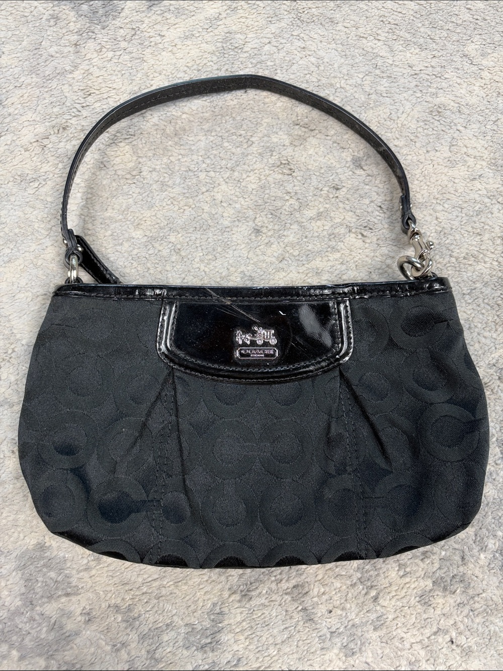 Coach Black Jacquard Mini Bag Wristlet Signature C
